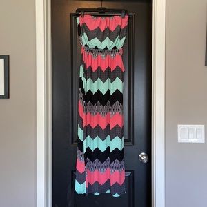 Strapless chevron maxi dress